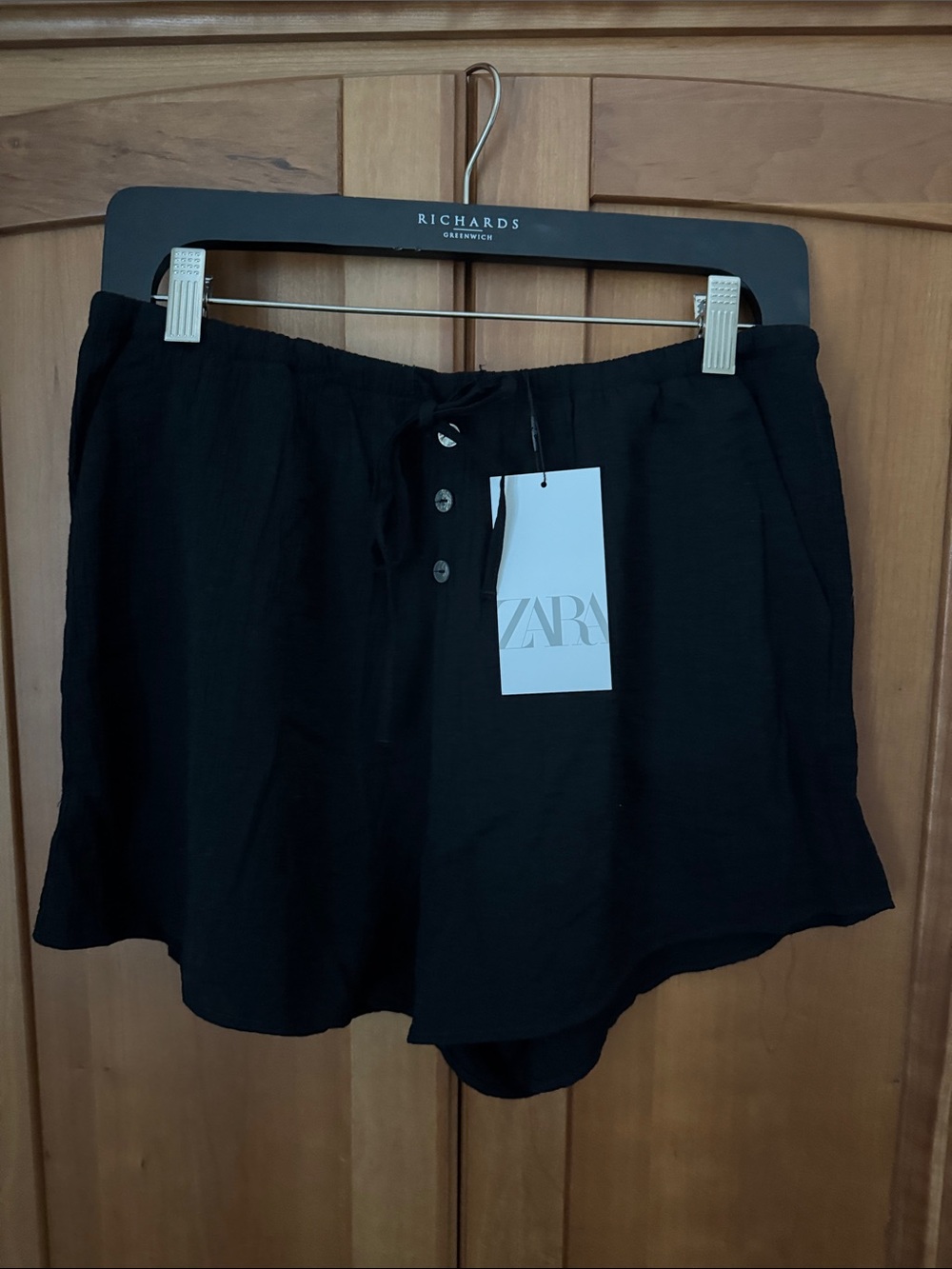 ZARA Black Button-Front Drawstring Shorts